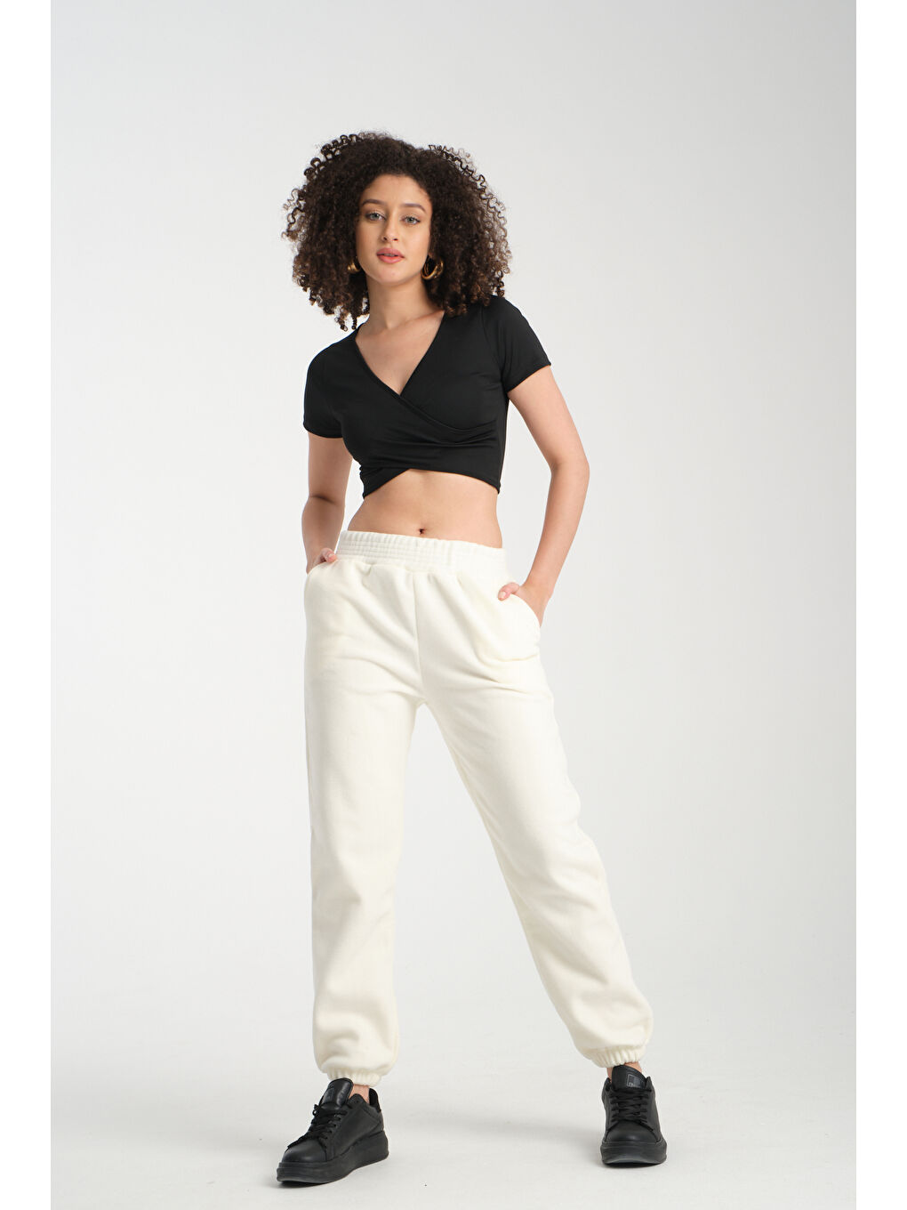 Ekru Paça Lastikli Polar Eşofman 0017-4