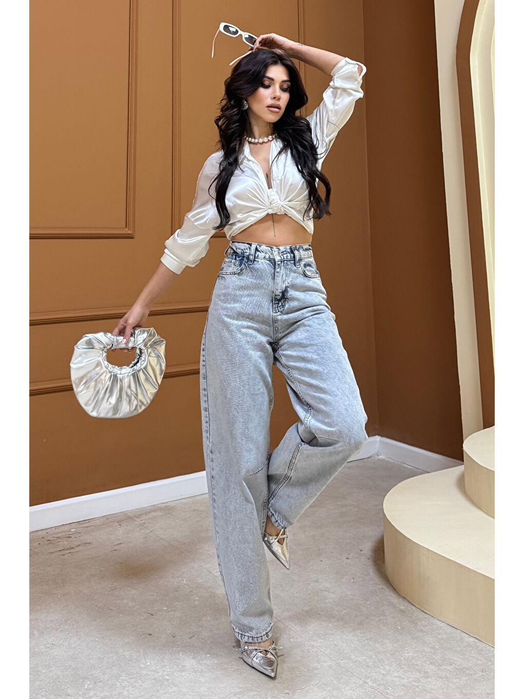 Baggy Jean Pantolon Buz Mavi   26755-1