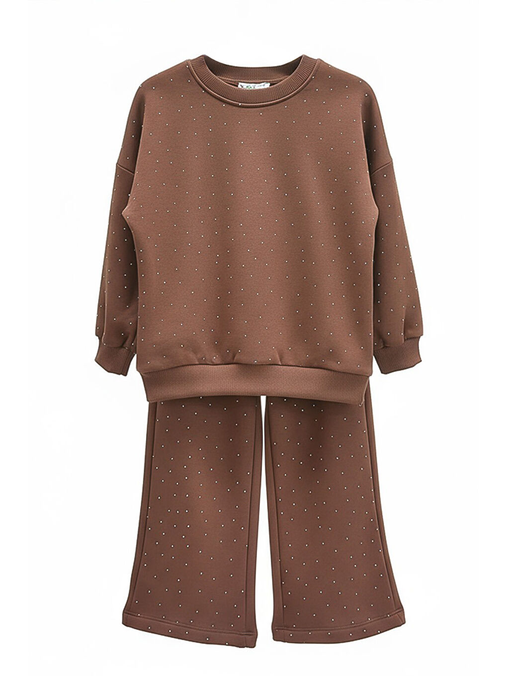 Kahverengi Kız Çocuk Taş Süslemeli Alt-Üst Takım-3 İplik 4-12 Yaş 12345