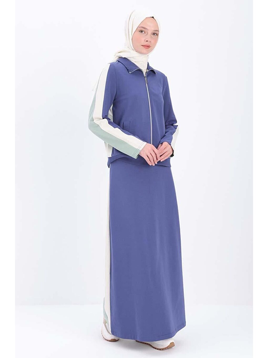 İndigo-Defne-Pamuklu Garnili Etekli Takım-2