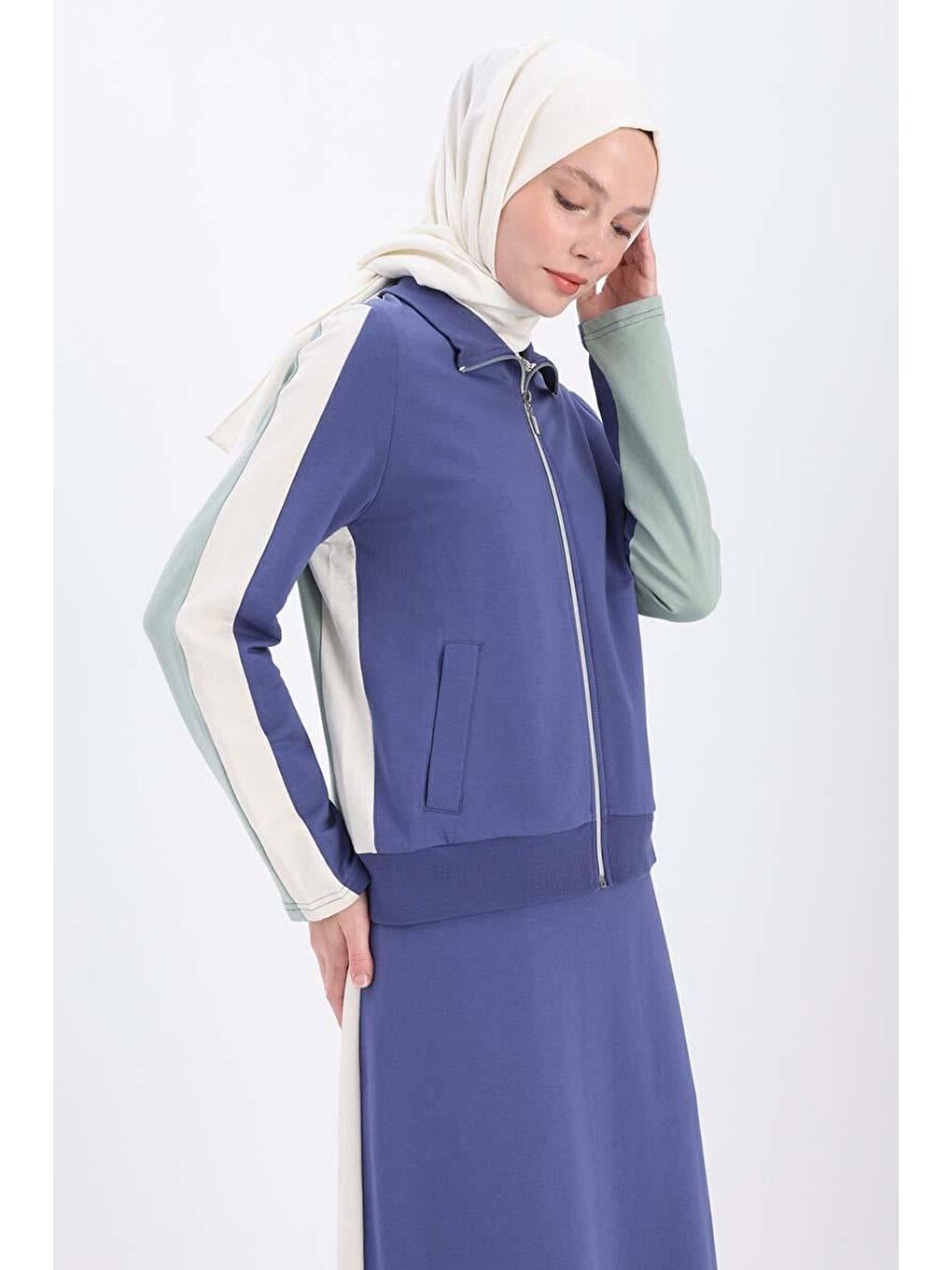 İndigo-Defne-Pamuklu Garnili Etekli Takım-4