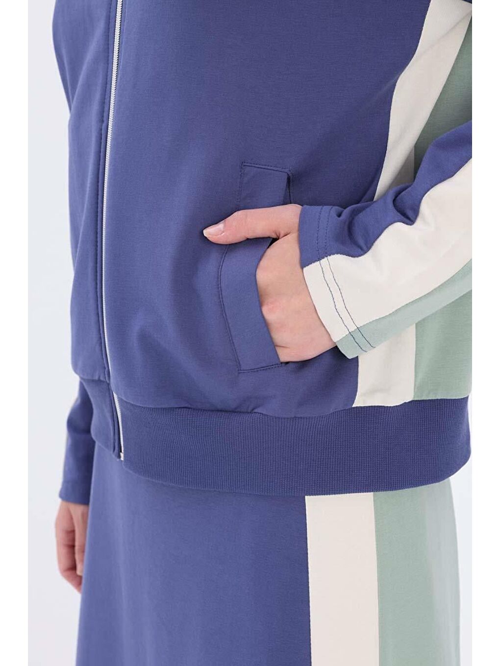 İndigo-Defne-Pamuklu Garnili Etekli Takım-5