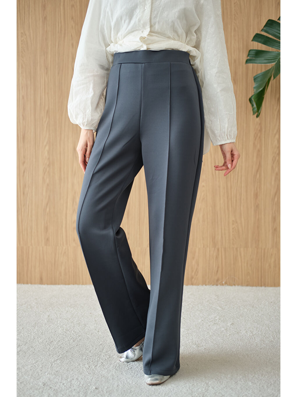 Gri Kadın Biyeli Scuba Pantolon Füme