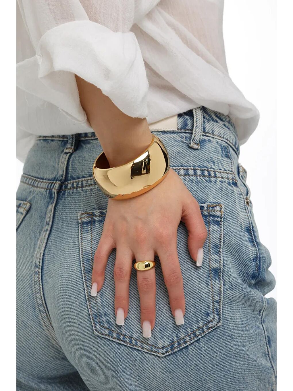 Pembe Altın Kaplama Kalın Cuff Kelepçe Bilezik-3