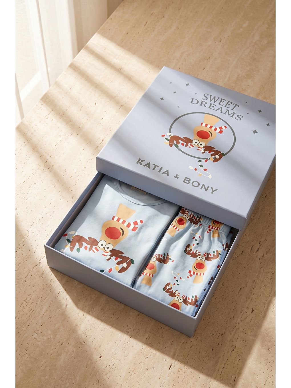 Lovely Deer Kutulu Çocuk Pijama Takımı Mavi-1