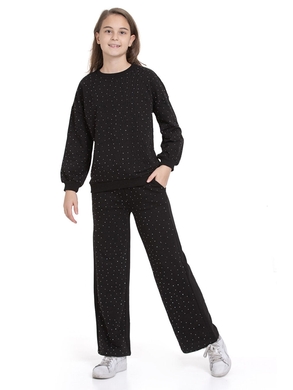 Siyah Kız Çocuk Taş Süslemeli Alt-Üst Takım-3 İplik 4-12 Yaş 12345