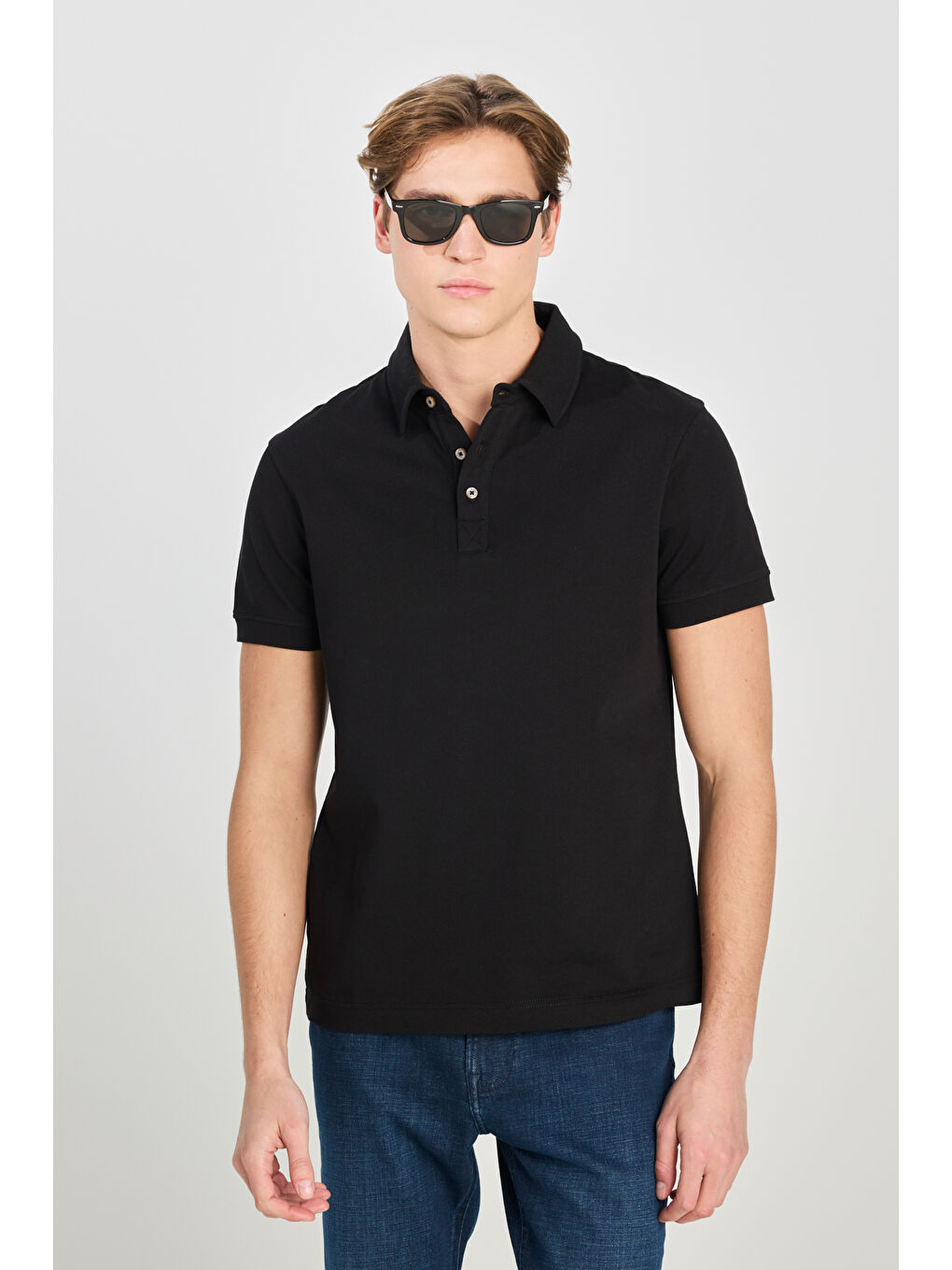 %100 Pamuk Regular Fit Normal Kesim Siyah Polo Yaka Tişört