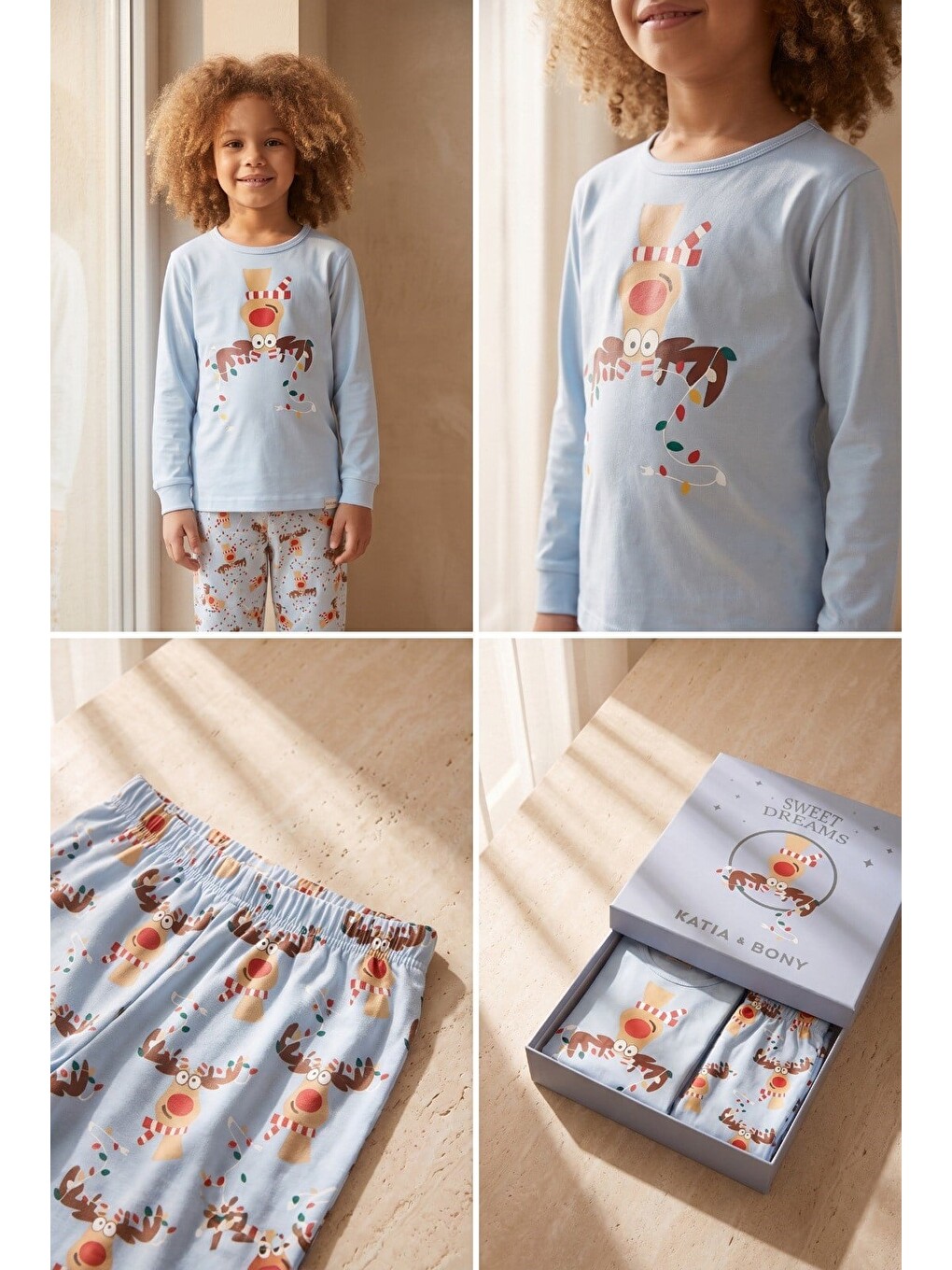 Lovely Deer Kutulu Çocuk Pijama Takımı Mavi-3