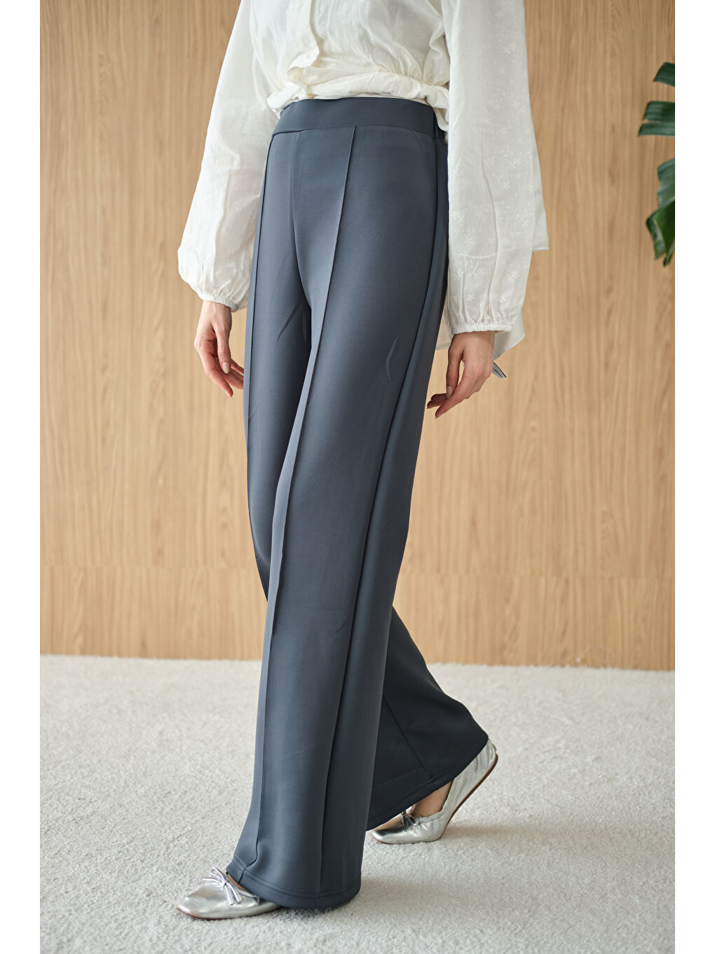 Gri Kadın Biyeli Scuba Pantolon Füme-1