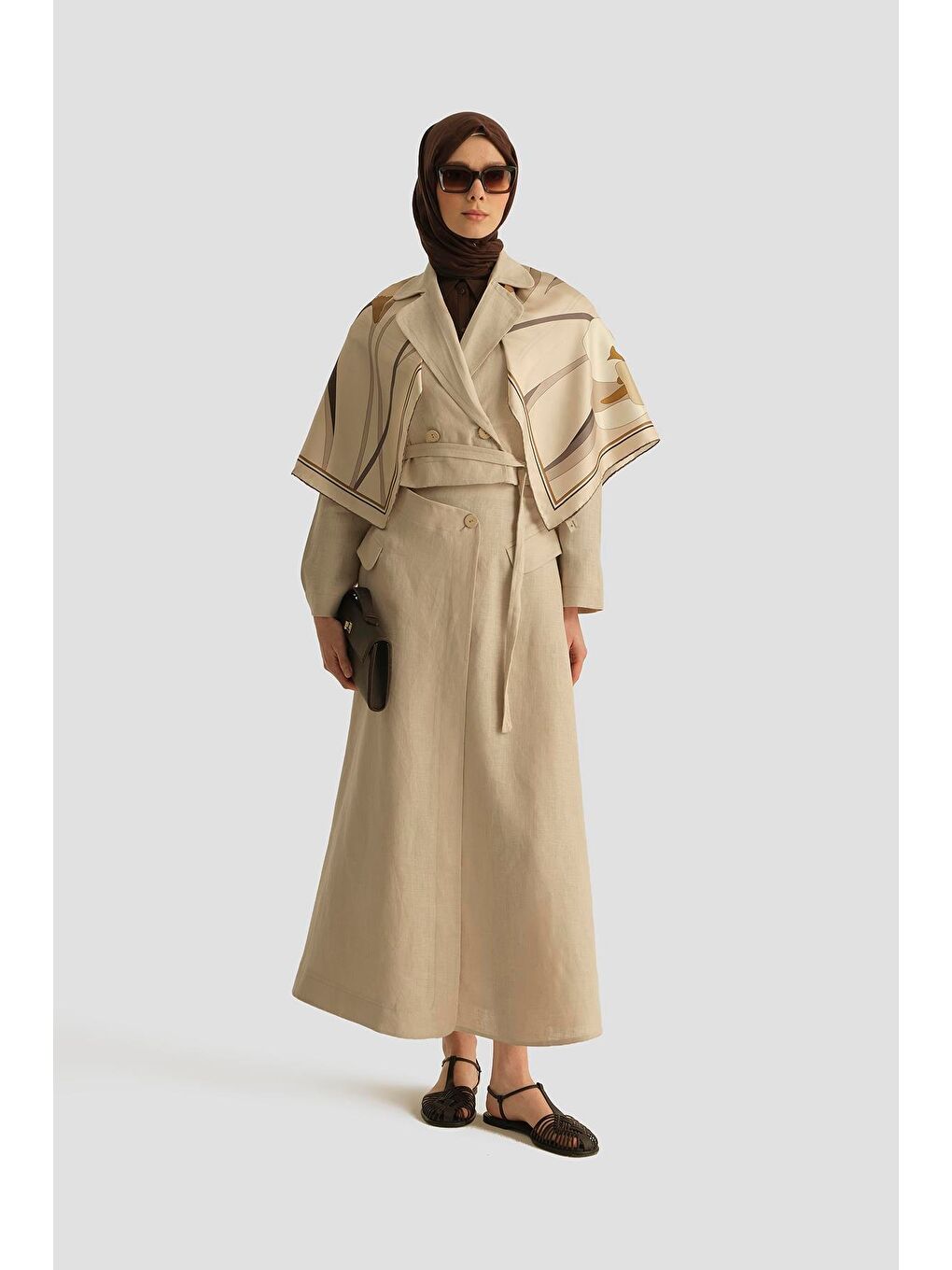 Bej Kruvaze Detaylı Keten Takım 25Y6011 Naturel