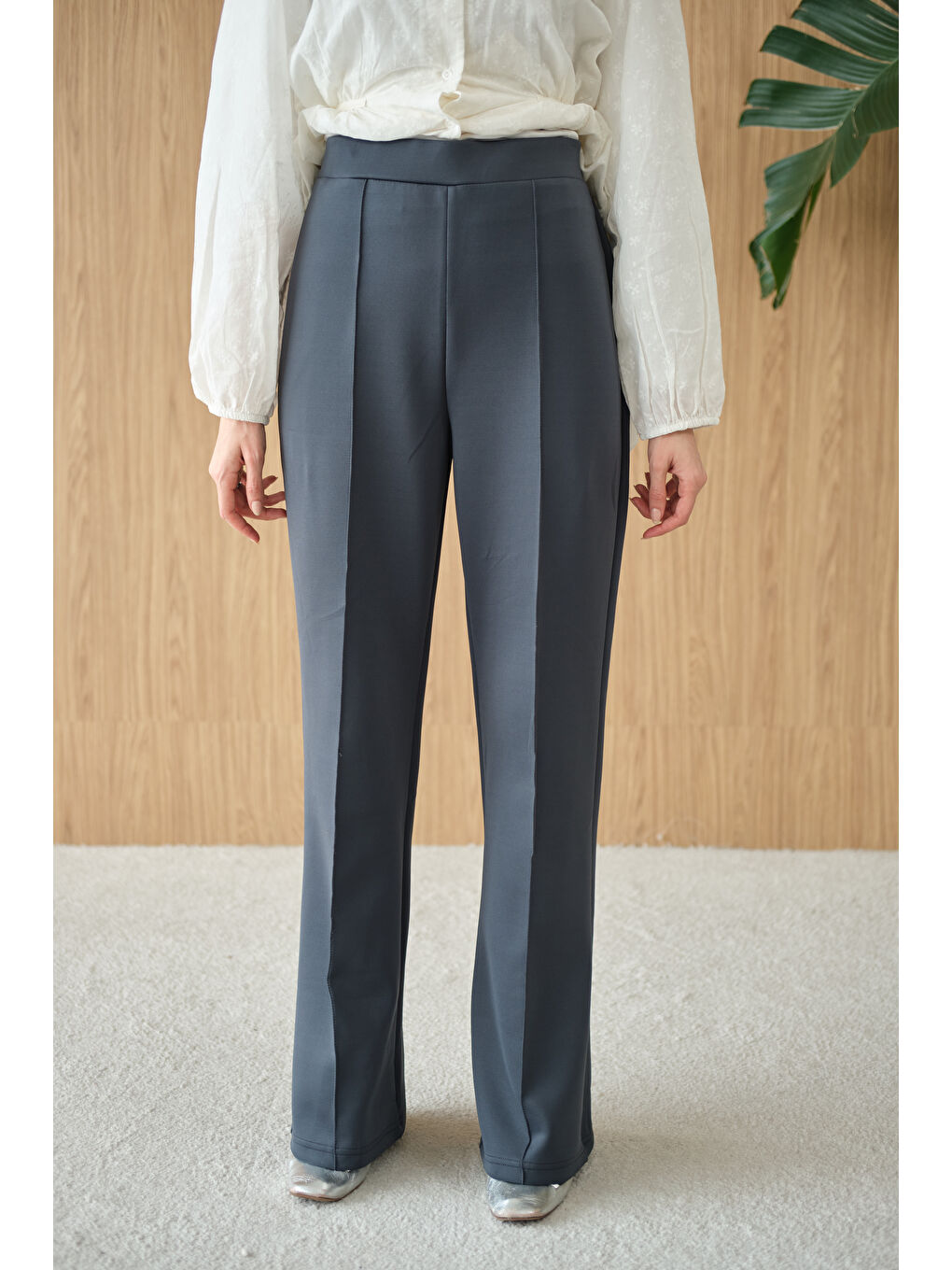 Gri Kadın Biyeli Scuba Pantolon Füme-2