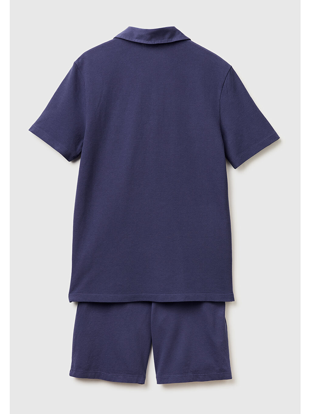 Erkek Koyu Mavi  %100 Pamuk Logo Detaylı Polo Yaka Kısa Kollu Pijama Takımı-1
