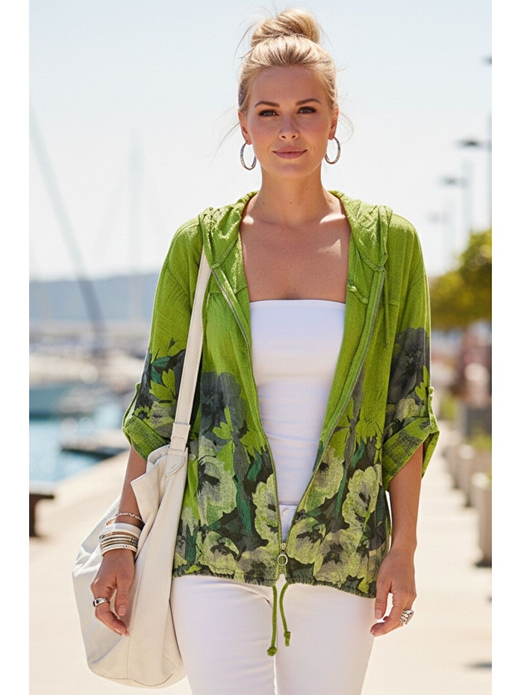 İtalyan Fıstık Yeşili Düğmeli Uzun Kollu Cepli Kapüşonlu Fermuarlı Regular Boy Dokuma Ceket 68 65-3