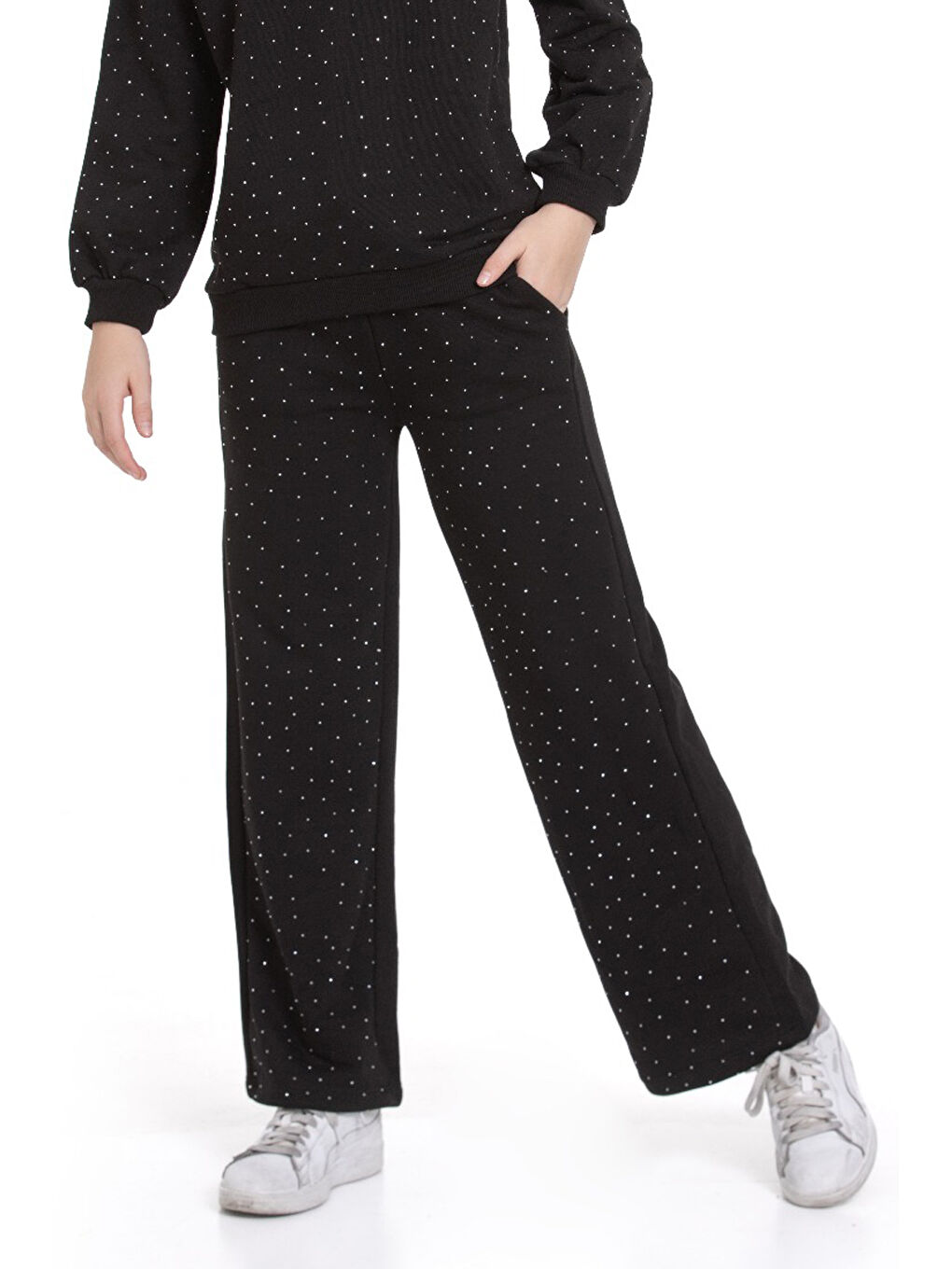 Siyah Kız Çocuk Taş Süslemeli Alt-Üst Takım-3 İplik 4-12 Yaş 12345-2