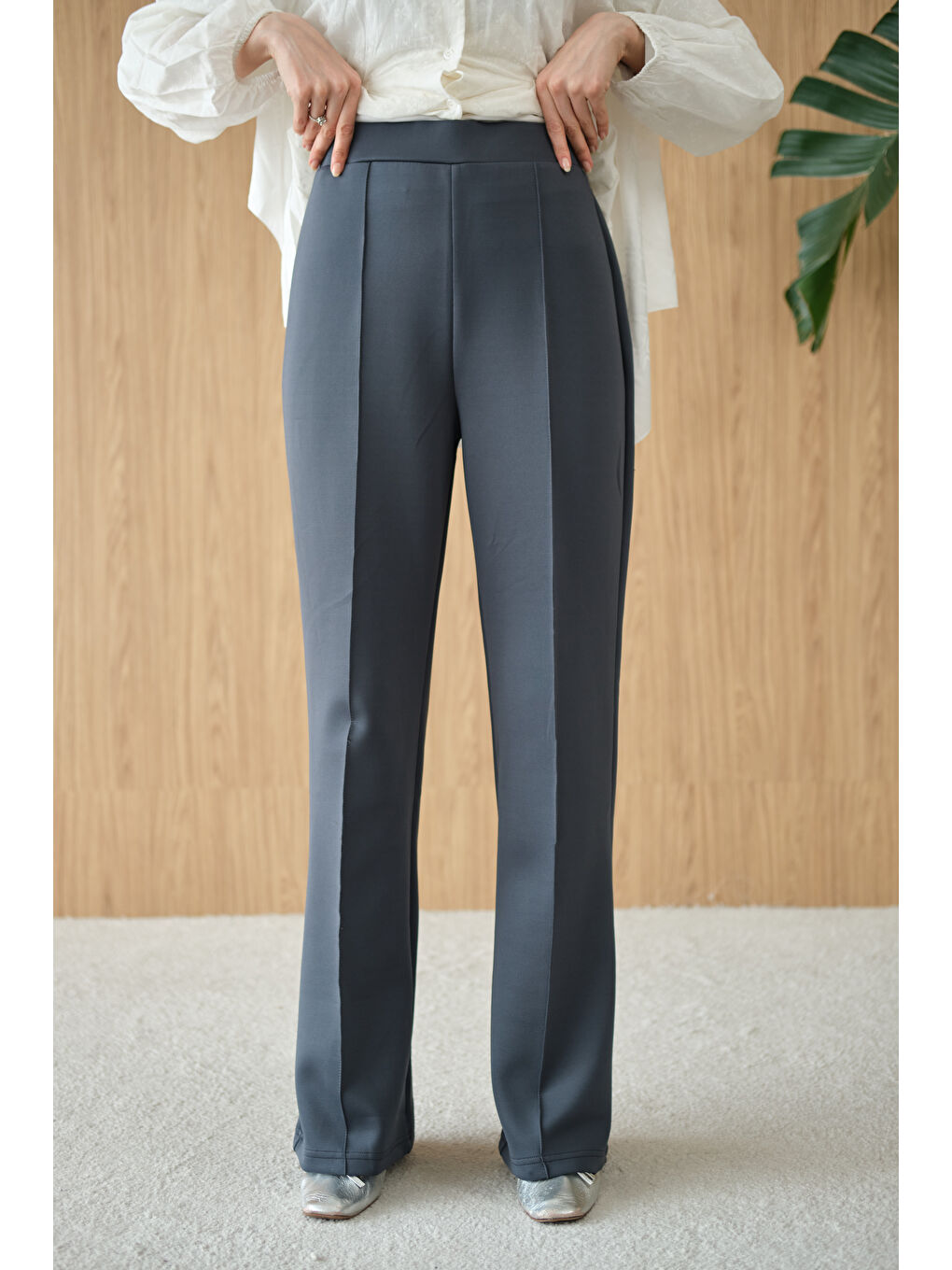 Gri Kadın Biyeli Scuba Pantolon Füme-3