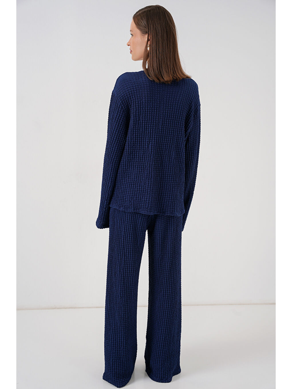 Kadın Örme Bluz Pantolon İkili Takım 30052 - Lacivert-5