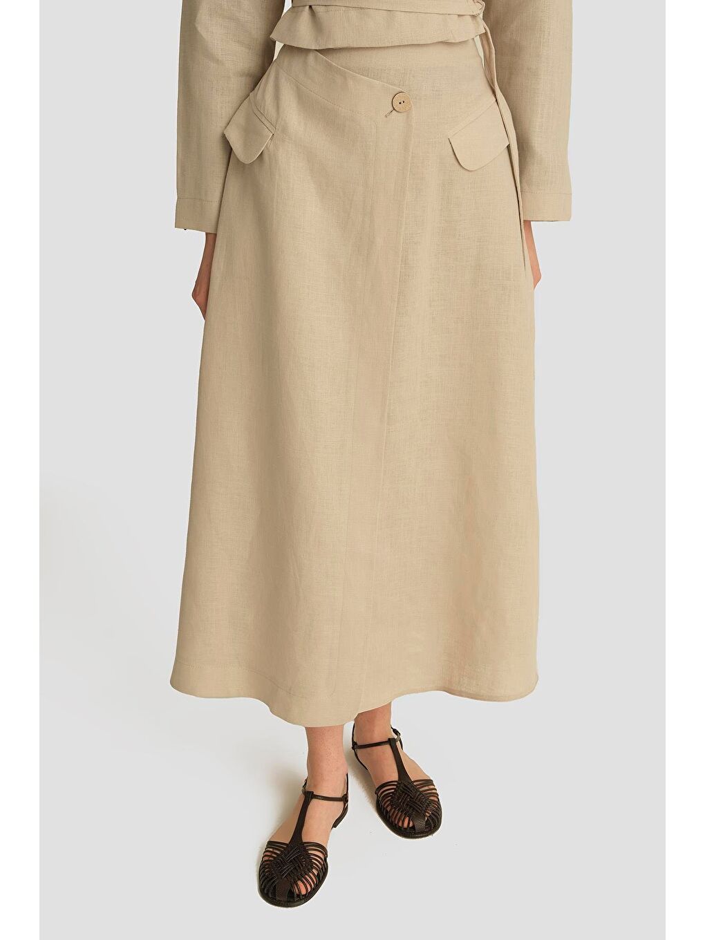 Bej Kruvaze Detaylı Keten Takım 25Y6011 Naturel-4