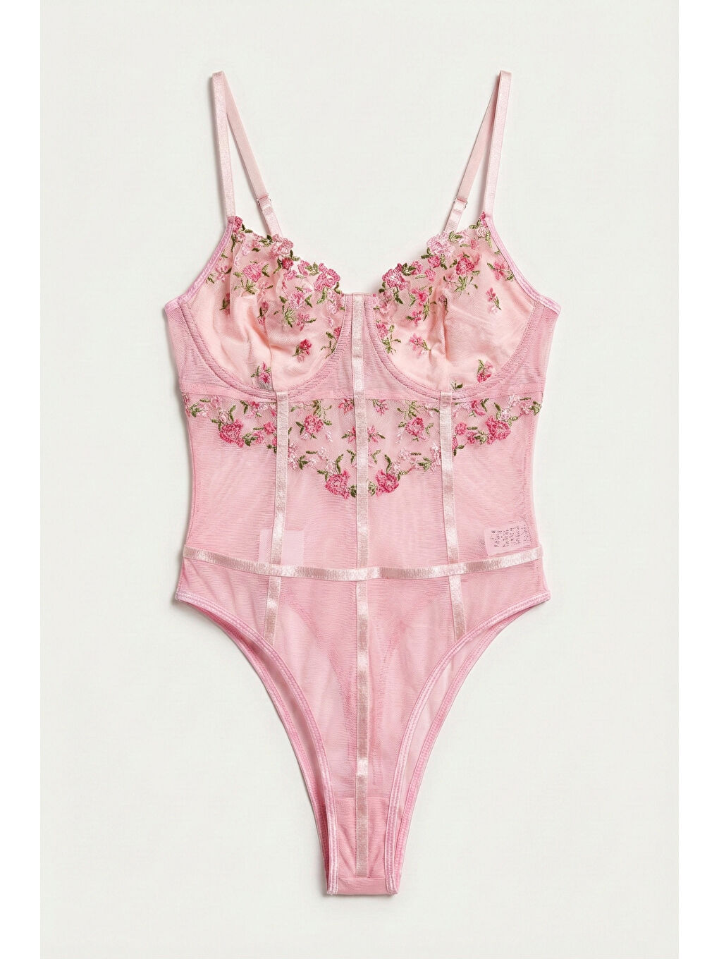 Kadın Pembe w5 Çıtçıklı Toparlayıcı Özel Çiçek ve Dantel Desenli Tasarım Askılı Body-1