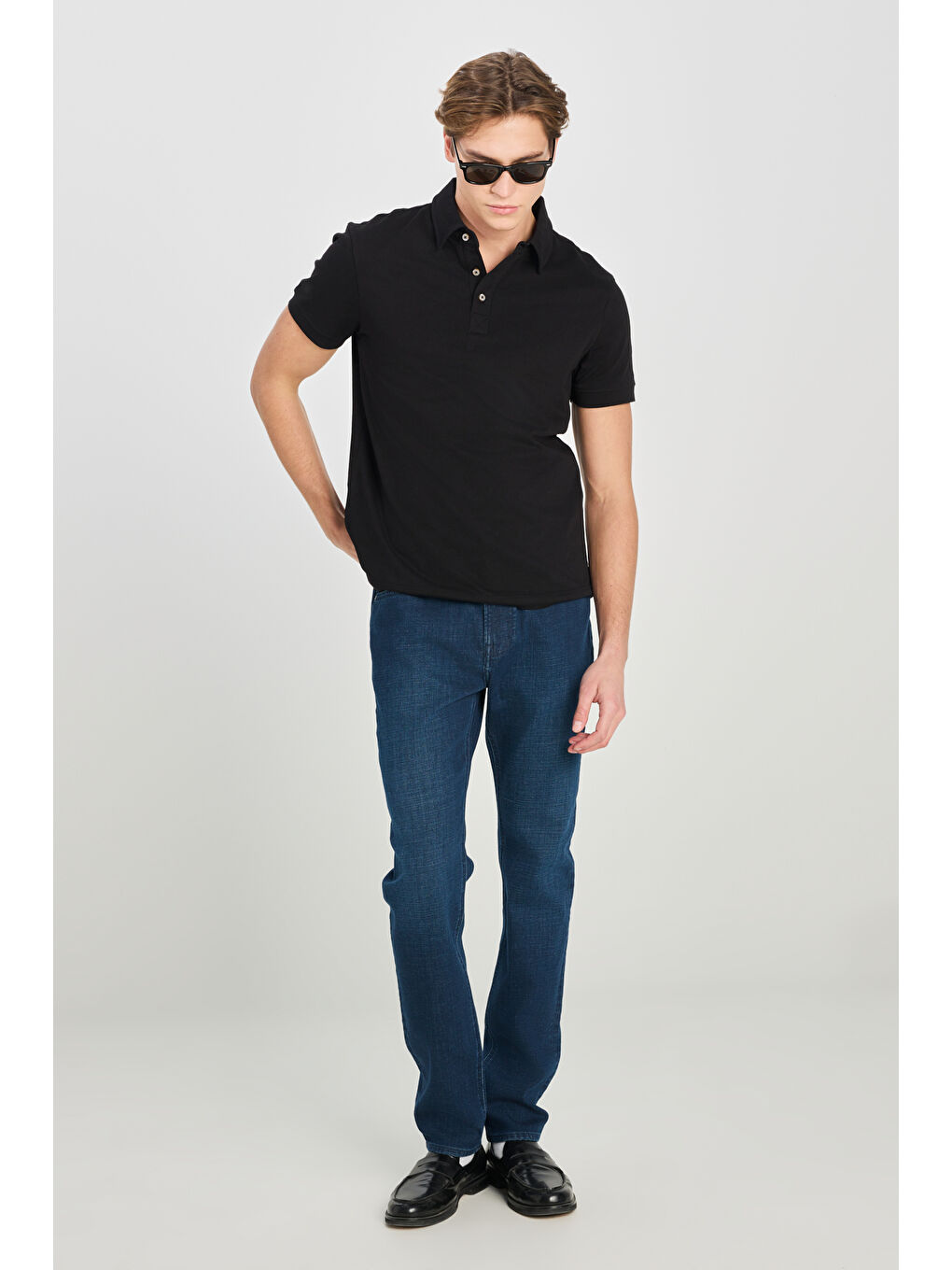 %100 Pamuk Regular Fit Normal Kesim Siyah Polo Yaka Tişört-2