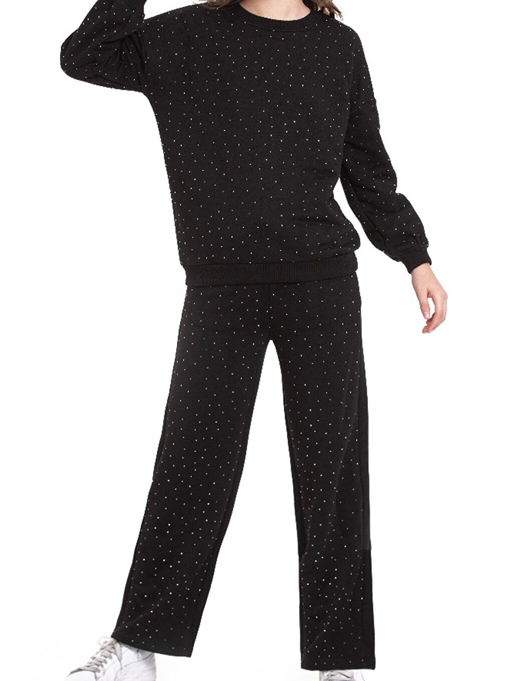 Siyah Kız Çocuk Taş Süslemeli Alt-Üst Takım-3 İplik 4-12 Yaş 12345-3