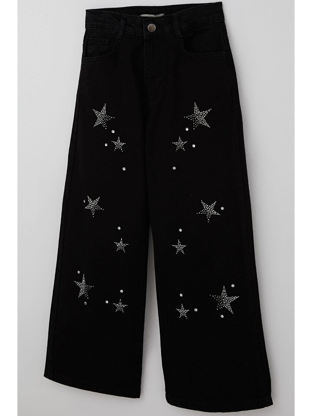 Kız Çocuk Jean Pantolon Taşlı Yıldız Aksesuarlı Siyah (5-9 Yaş)-2