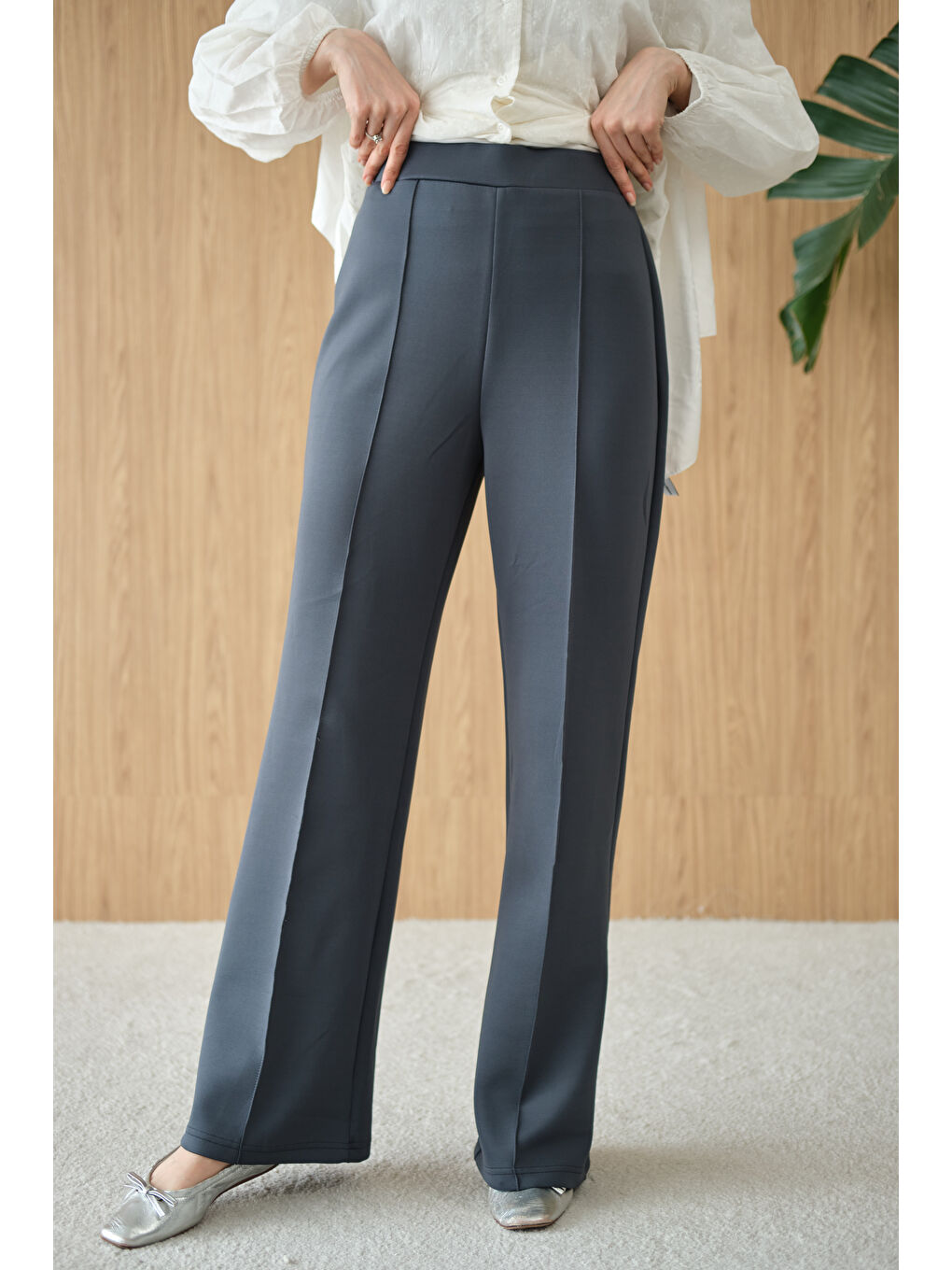 Gri Kadın Biyeli Scuba Pantolon Füme-4