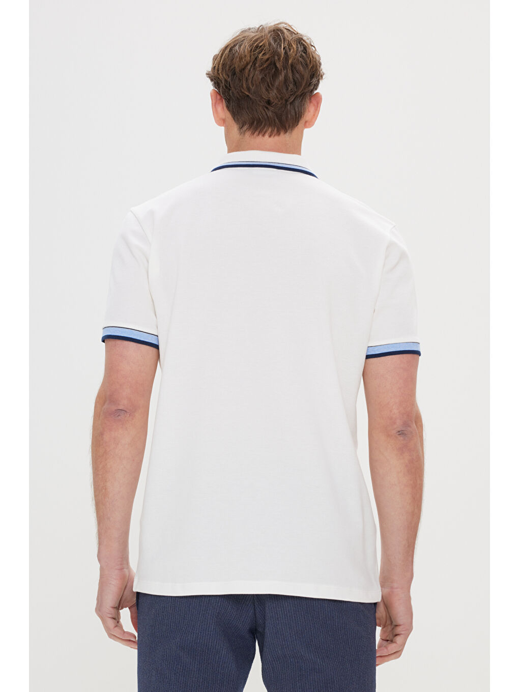 Erkek Beyaz Slim Fit Dar Kesim %100 Pamuk Polo Yaka Tişört-4