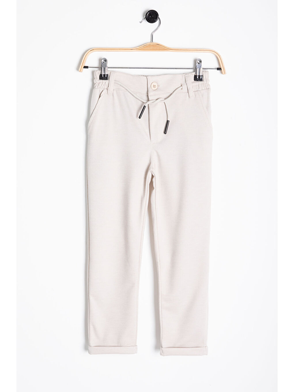 Ekru Krem Beli Bağcıklı Duble Paça Erkek Çocuk Jogger Kumaş Pantolon 20747
