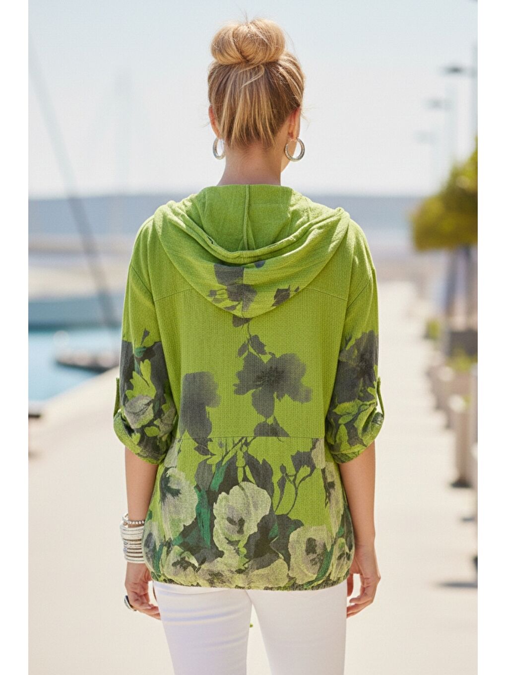 İtalyan Fıstık Yeşili Düğmeli Uzun Kollu Cepli Kapüşonlu Fermuarlı Regular Boy Dokuma Ceket 68 65-6