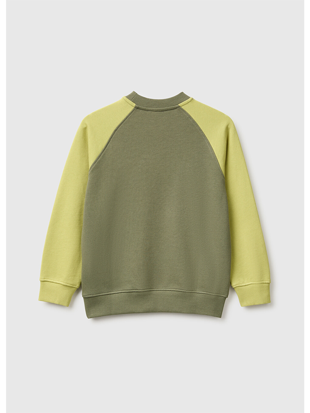 Erkek Çocuk Haki Önü İşlemeli Ribanalı Reglan Kollu Bisiklet Yaka Sweatshirt-1
