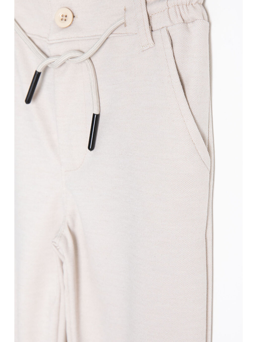 Ekru Krem Beli Bağcıklı Duble Paça Erkek Çocuk Jogger Kumaş Pantolon 20747-2