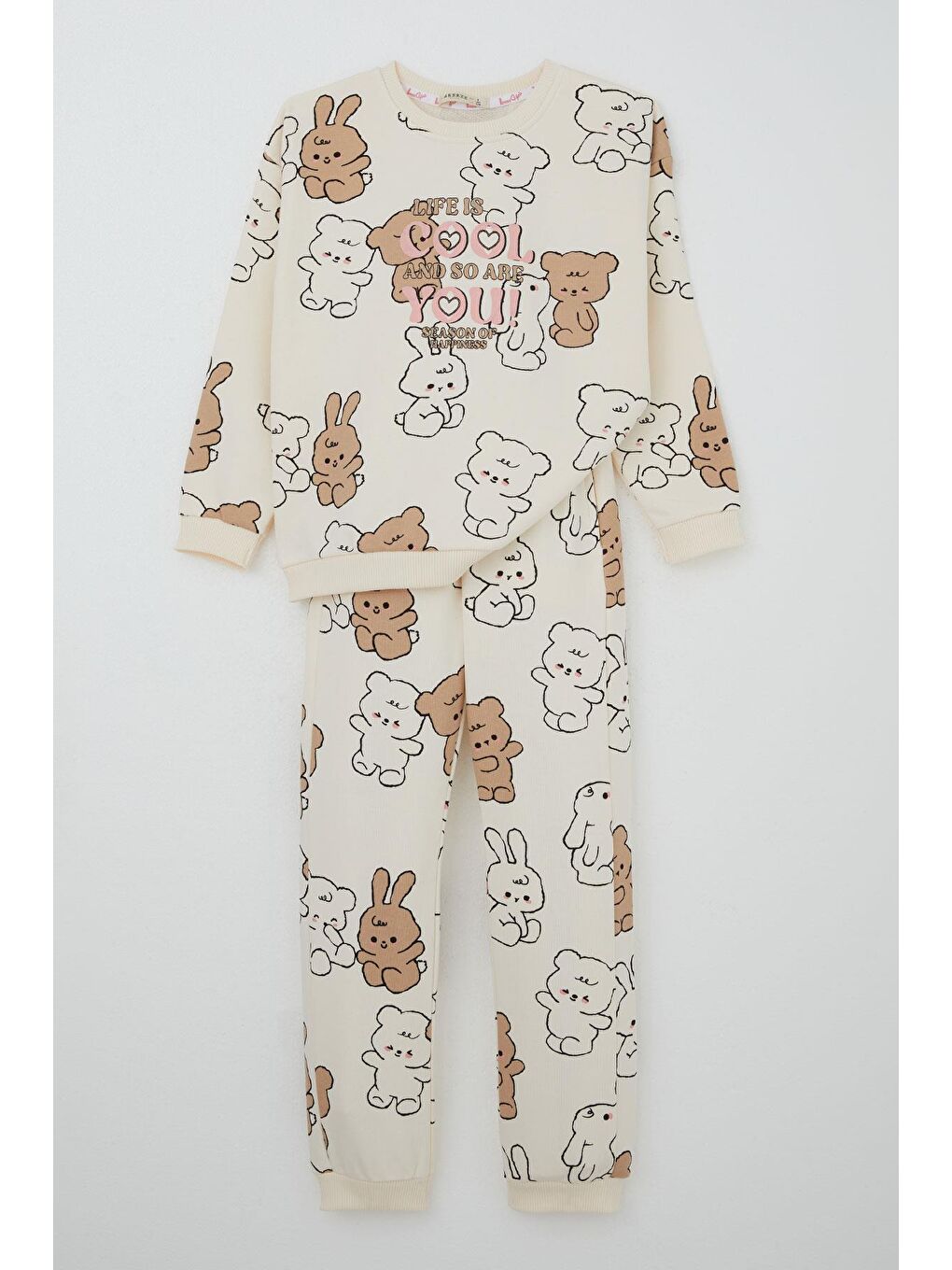 Ekru Kız Çocuk Eşofman Takımı Sevimli Dostlar Krem (4-8 Yaş)-4