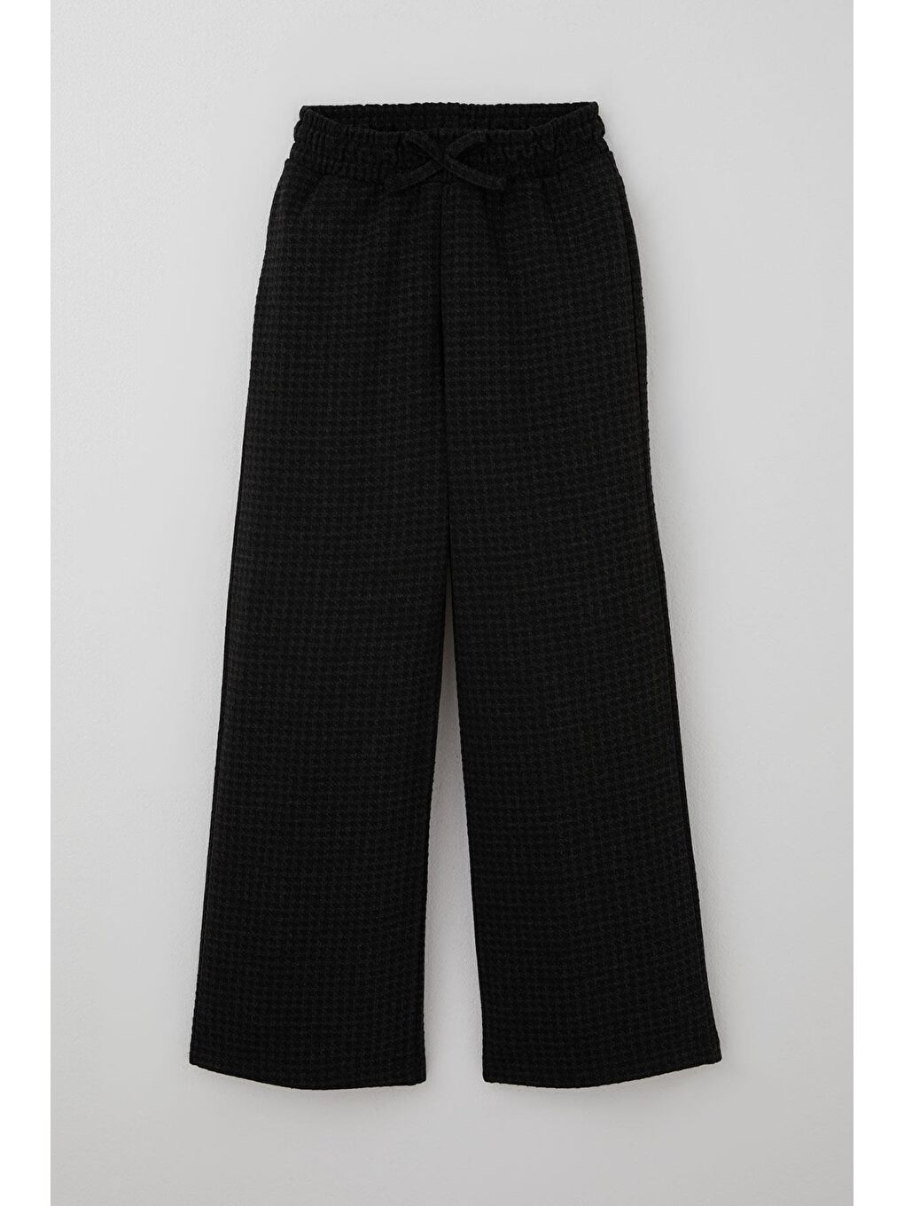 Kız Çocuk Pantolon Kazayağı Desenli Fiyonk Aksesuarlı Siyah (8-12 Yaş)