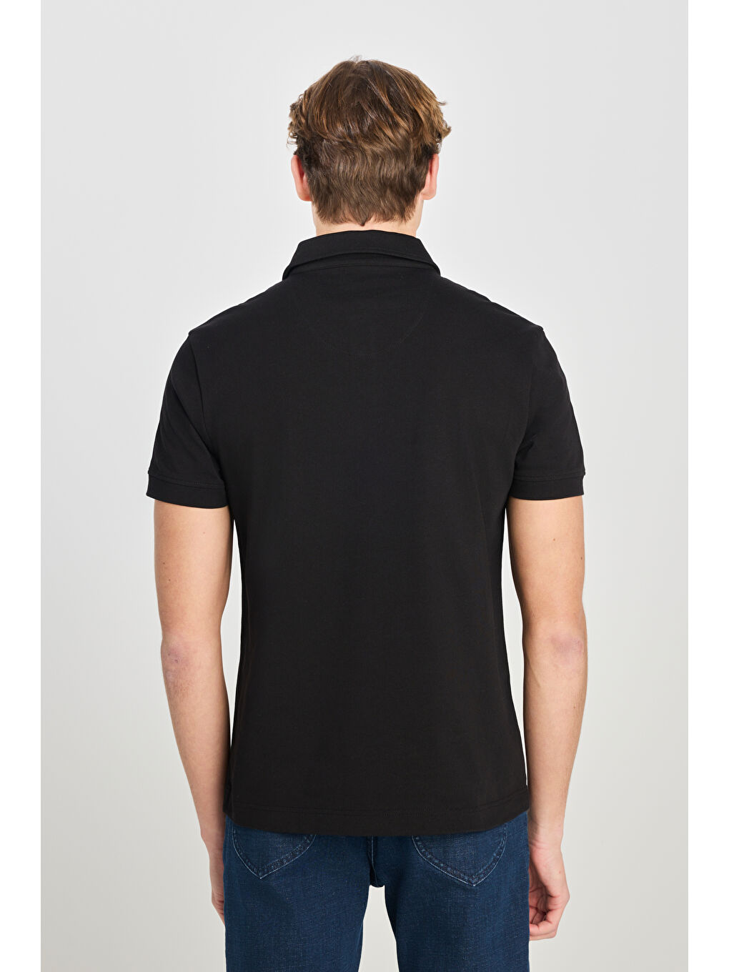 %100 Pamuk Regular Fit Normal Kesim Siyah Polo Yaka Tişört-4