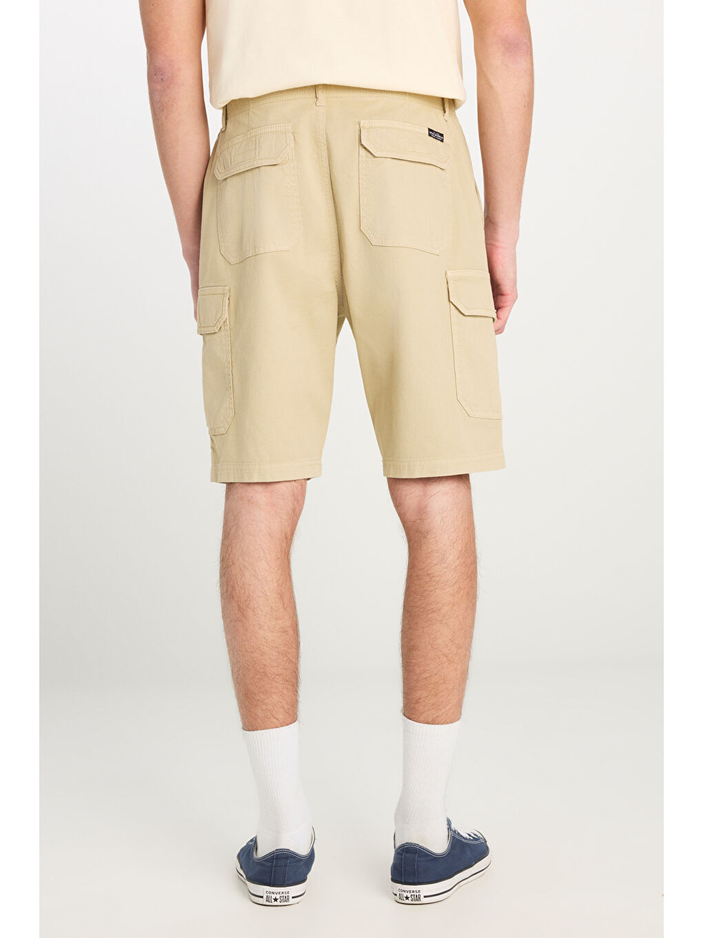 %100 Pamuk Relaxed Fit Geniş Kesim Normal Bel Bej Chino Şort-3