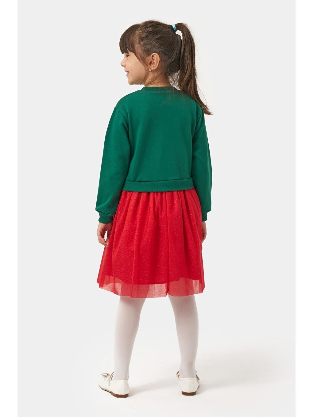 Karışık Kız Çocuk Pamuklu Yeşil Üst Kırmızı Tüllü Yeni Yıl Temalı Elbise-2