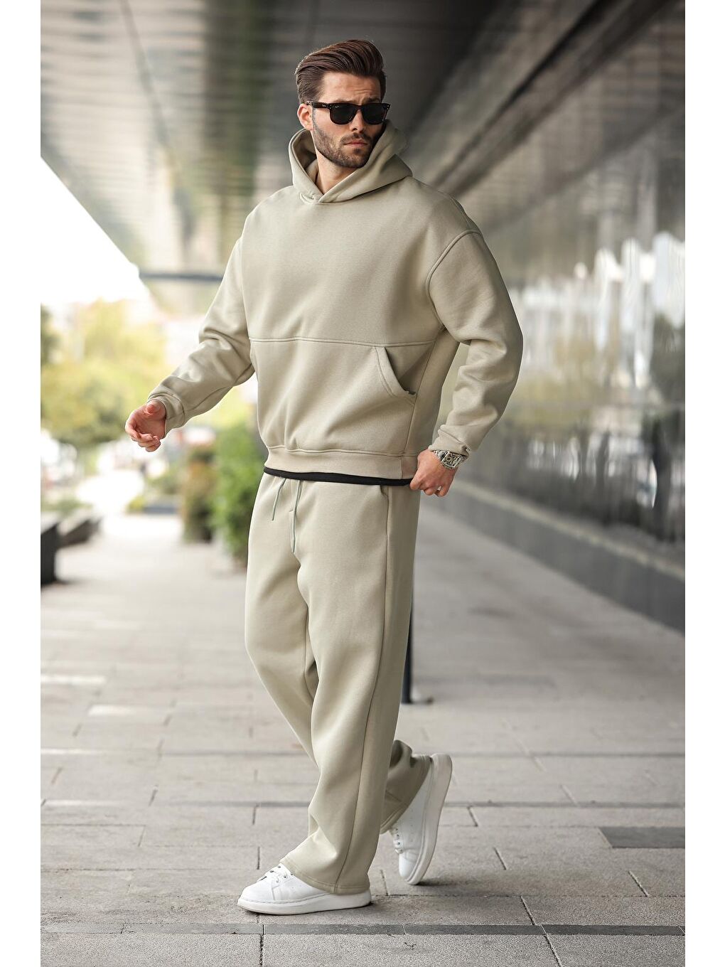 Mint Yeşili Kapüşonlu Kanguru Cep Erkek Eşofman Takımı E7338