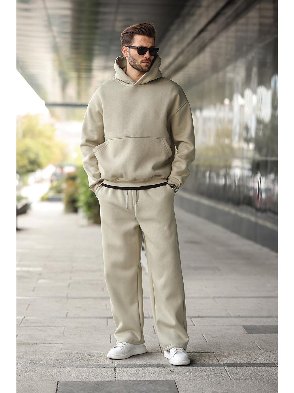 Mint Yeşili Kapüşonlu Kanguru Cep Erkek Eşofman Takımı E7338-2