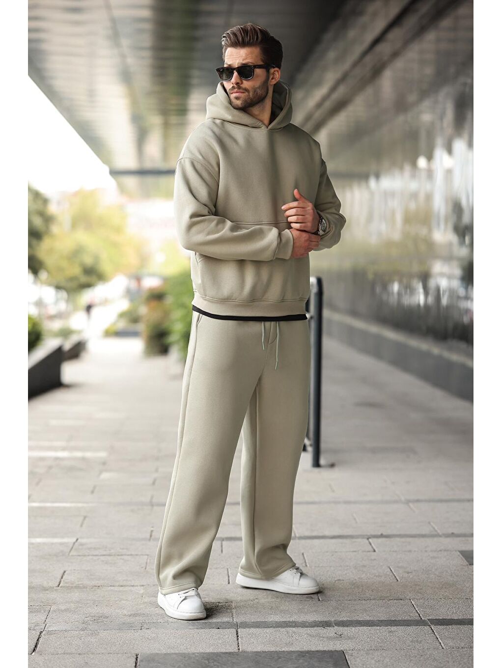 Mint Yeşili Kapüşonlu Kanguru Cep Erkek Eşofman Takımı E7338-3