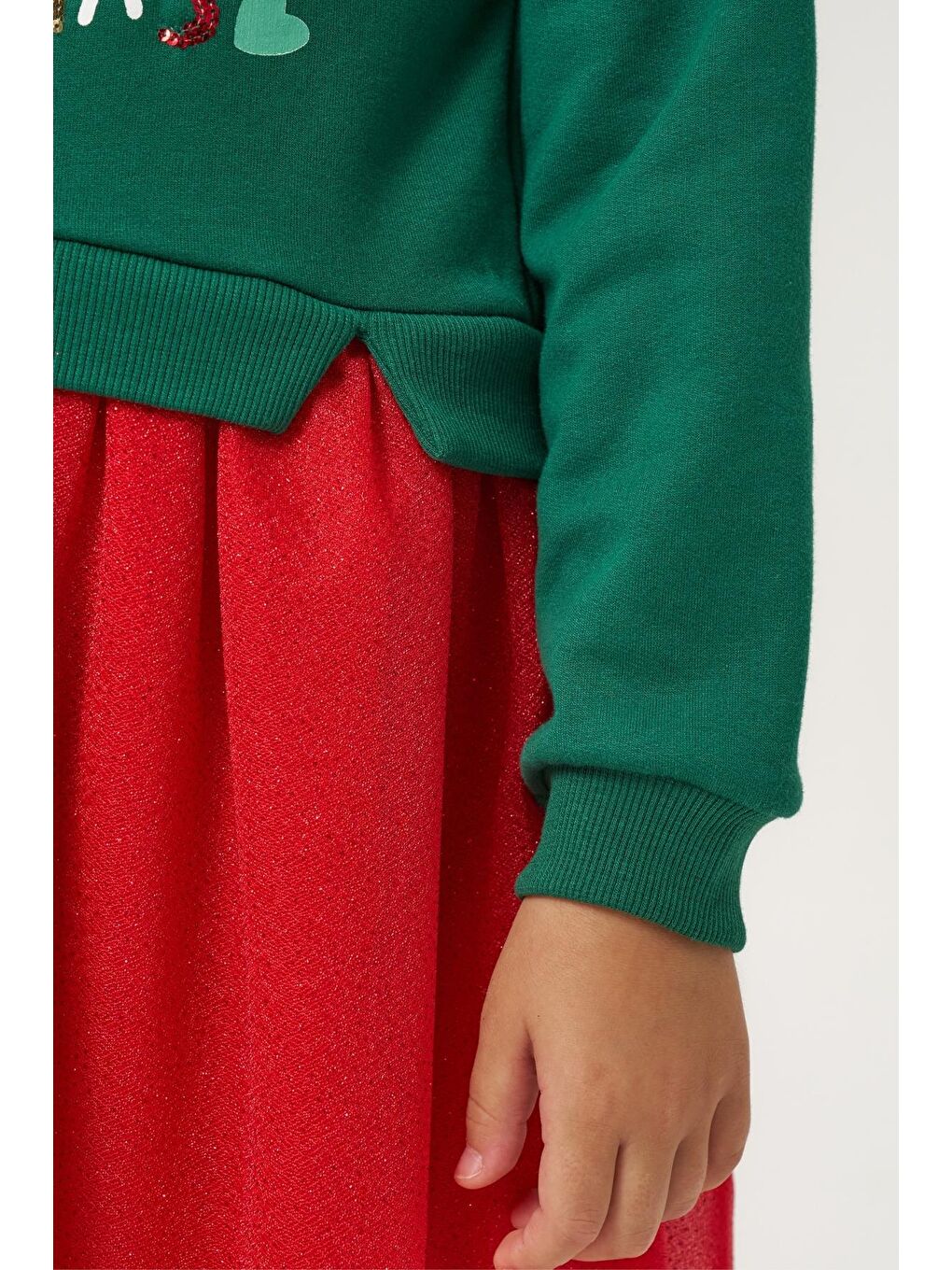 Karışık Kız Çocuk Pamuklu Yeşil Üst Kırmızı Tüllü Yeni Yıl Temalı Elbise-7