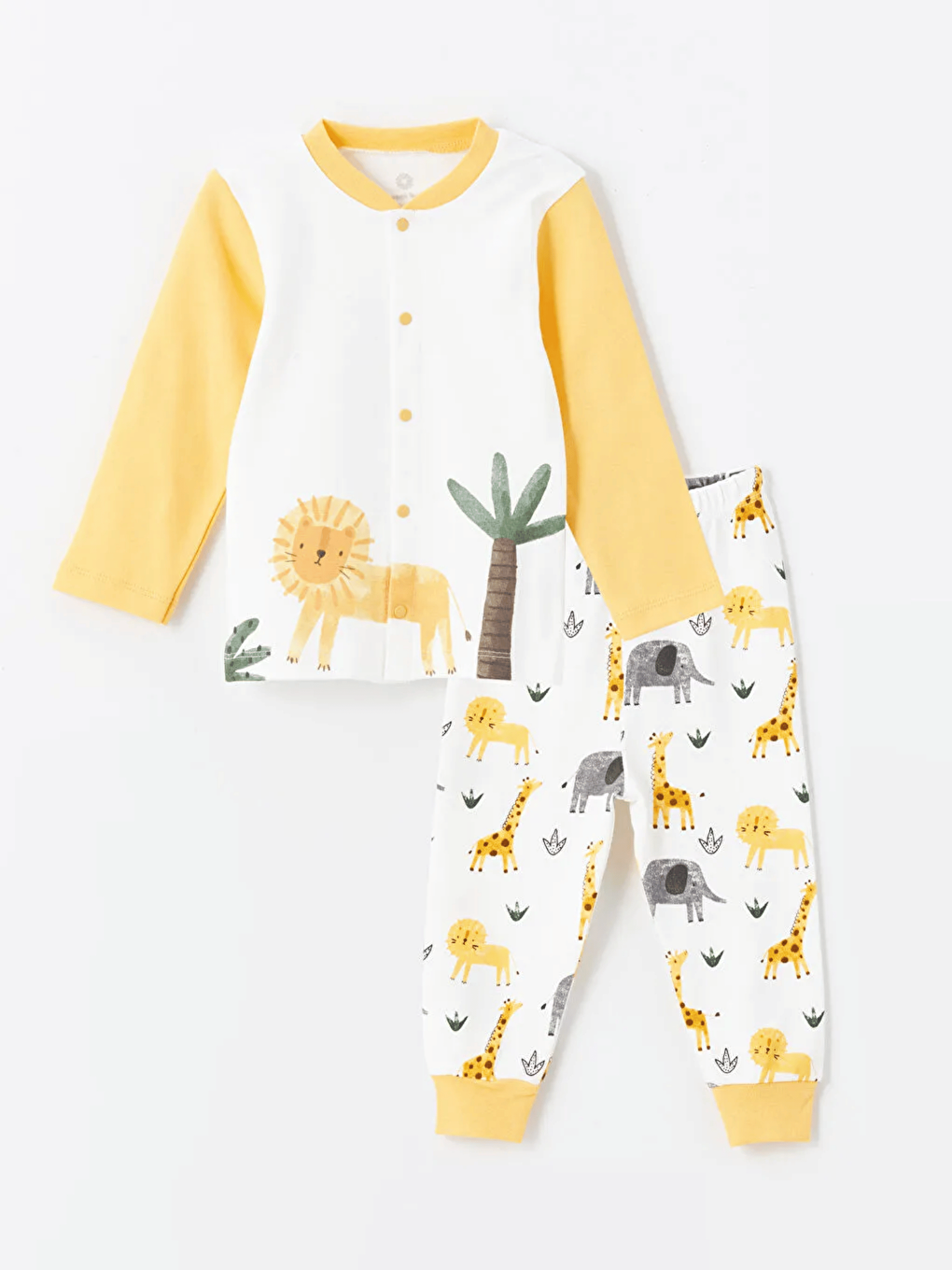 Sarı Bisiklet Yaka Uzun Kollu Erkek Bebek Pijama Takımı