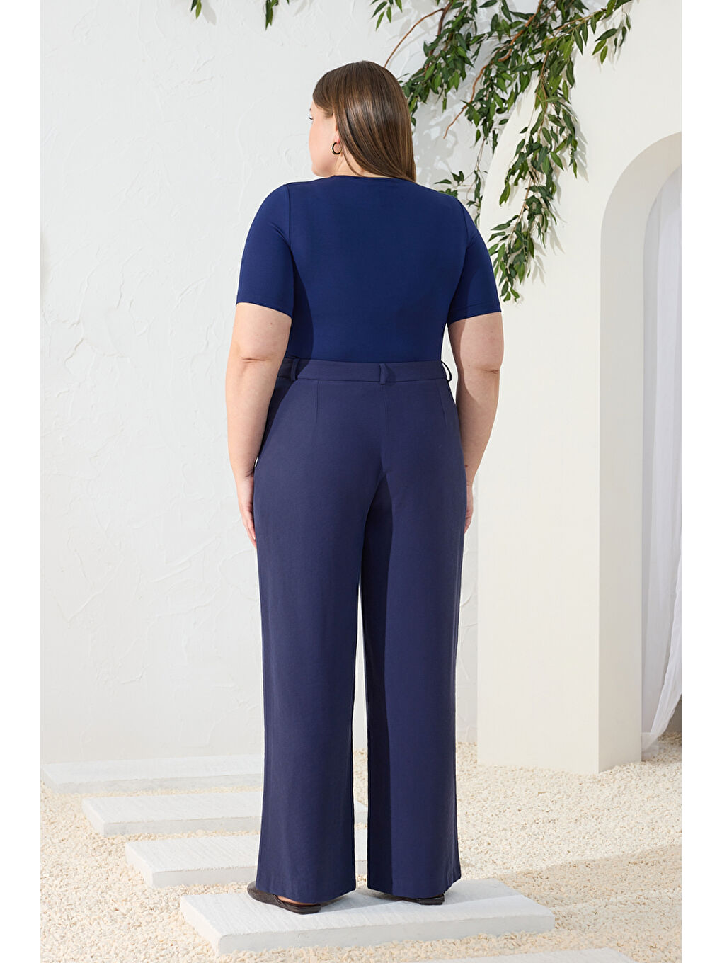 Lacivert Pileli Pantolon-5