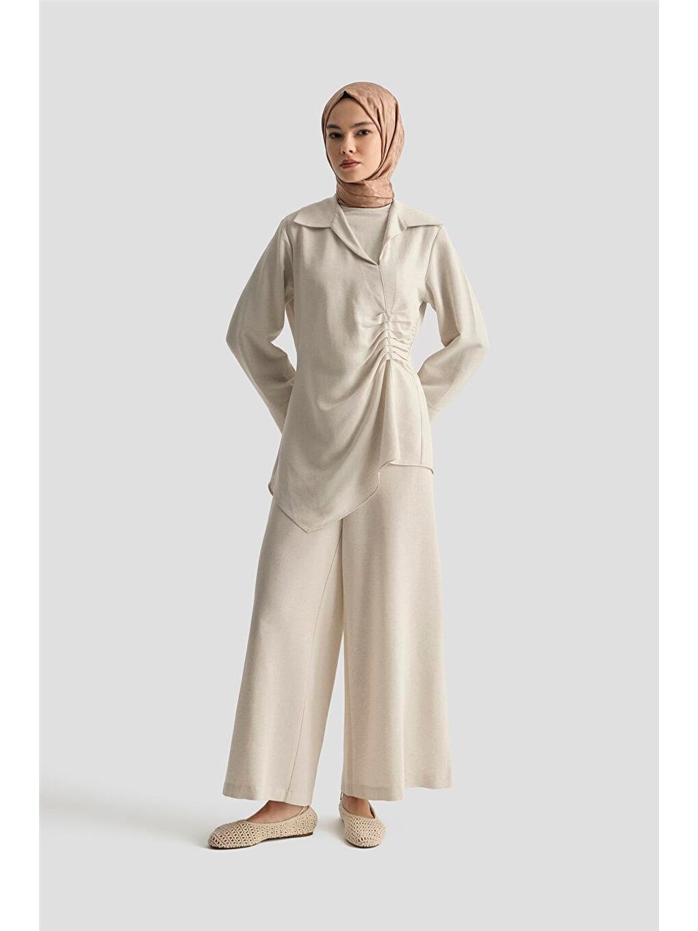 Bej Pantolon Etekli Rahat Takım 25Y6033 Taş-1