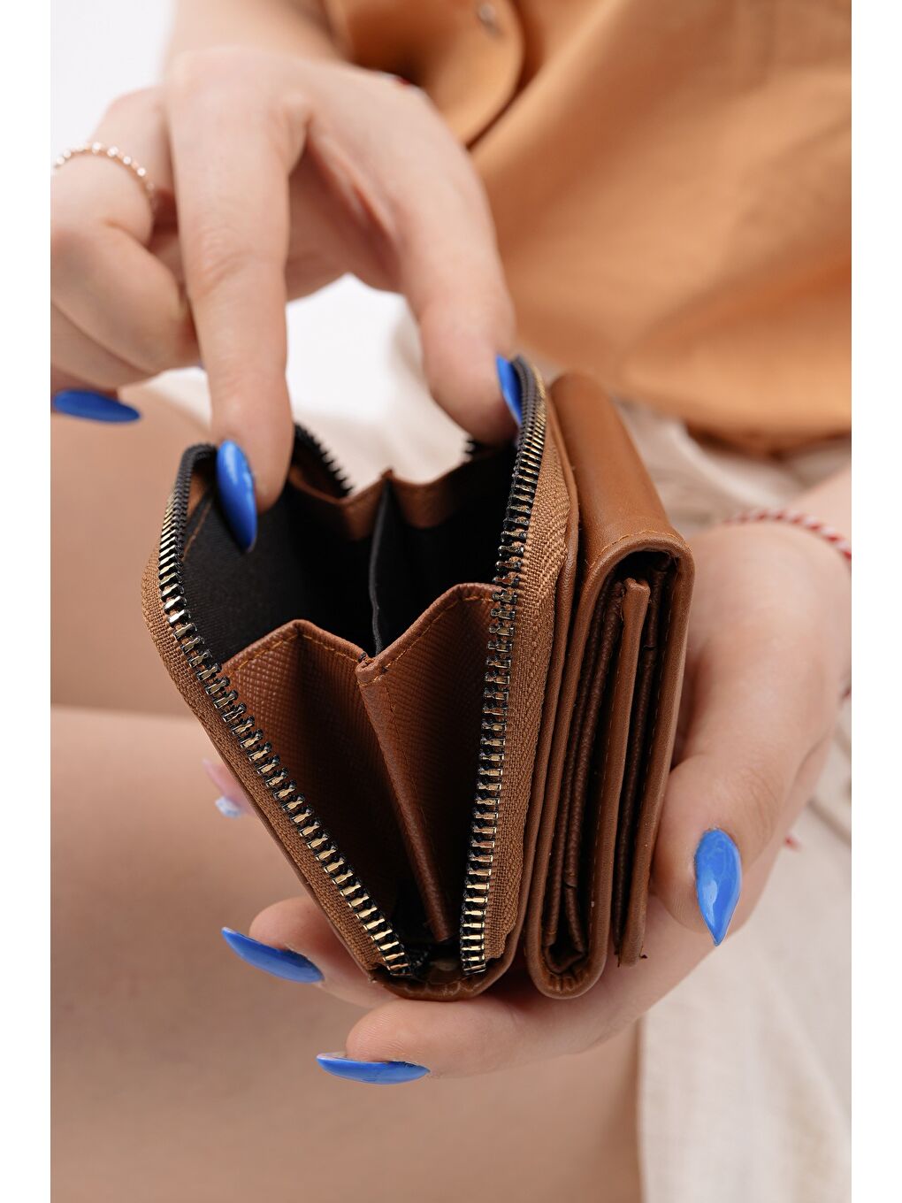 Kahverengi LİTTLE Bozuk & Kağıt Para Bölmeli Fermuarlı Kartlık Kadın Cüzdan-3