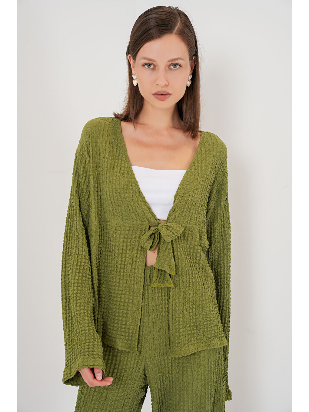 Kadın Örme Bluz Pantolon İkili Takım 30052 - E.Yeşil-1