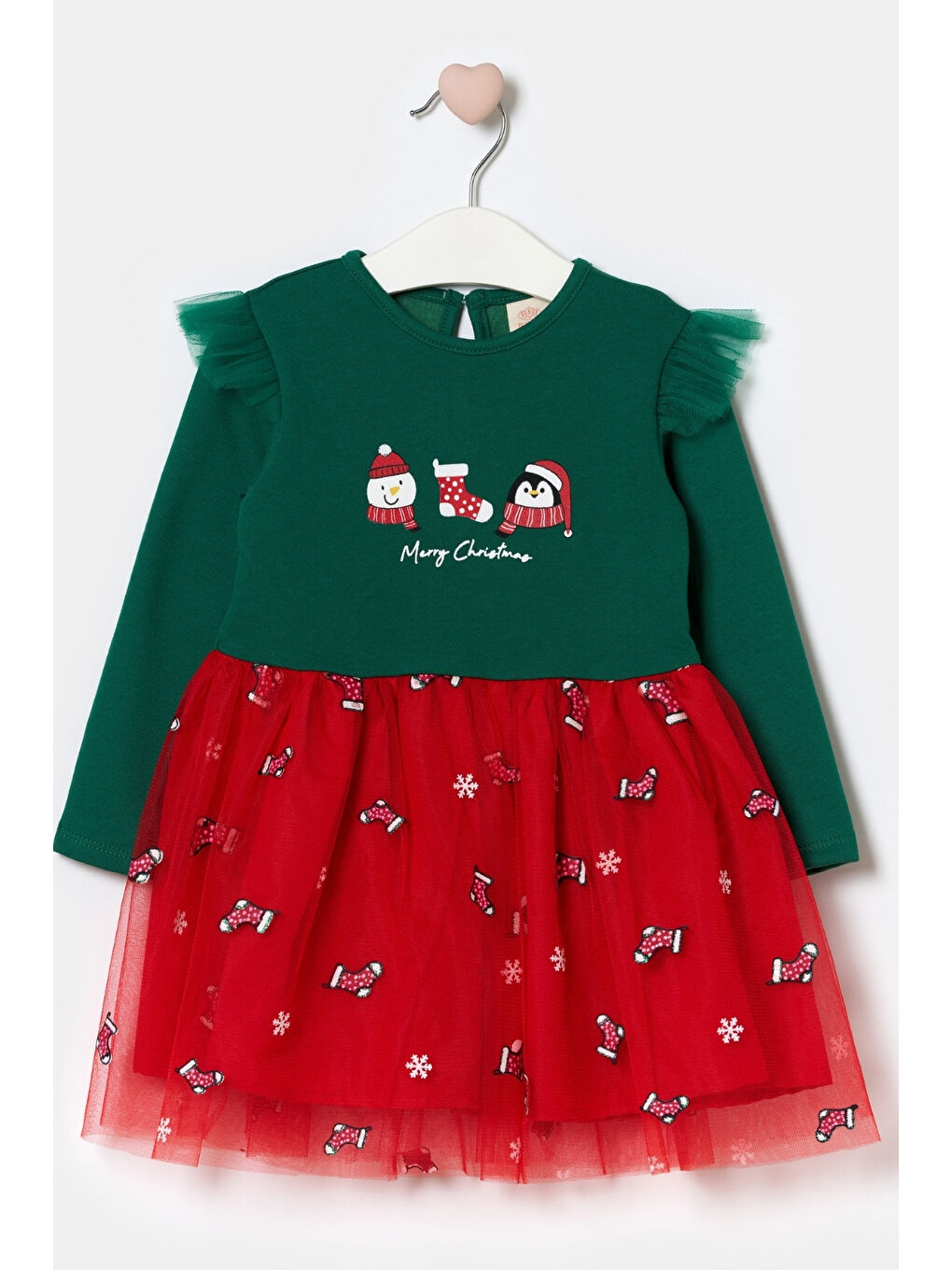 Yeşil Yılbaşı Temalı Tül Etekli Kız Bebek Elbise - Annabel