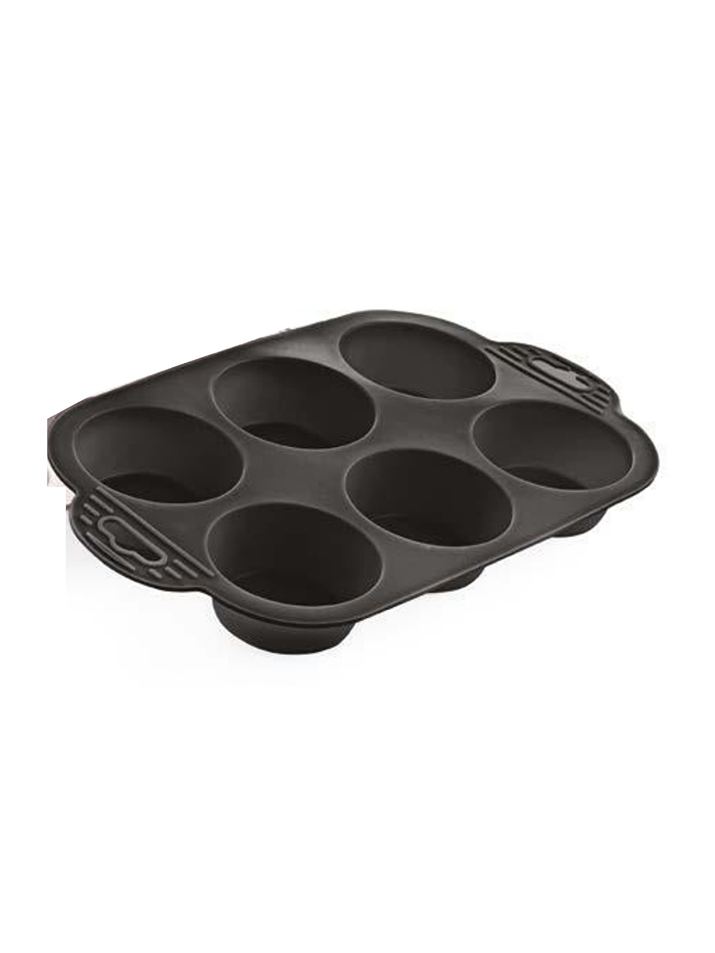 Tek Parça Antrasit 6'lı Silikon Mini Kek Kalıbı - Muffin Kalıbı 6lı Kalıp Göbekli Kek Kalıbı 24x16cm-1