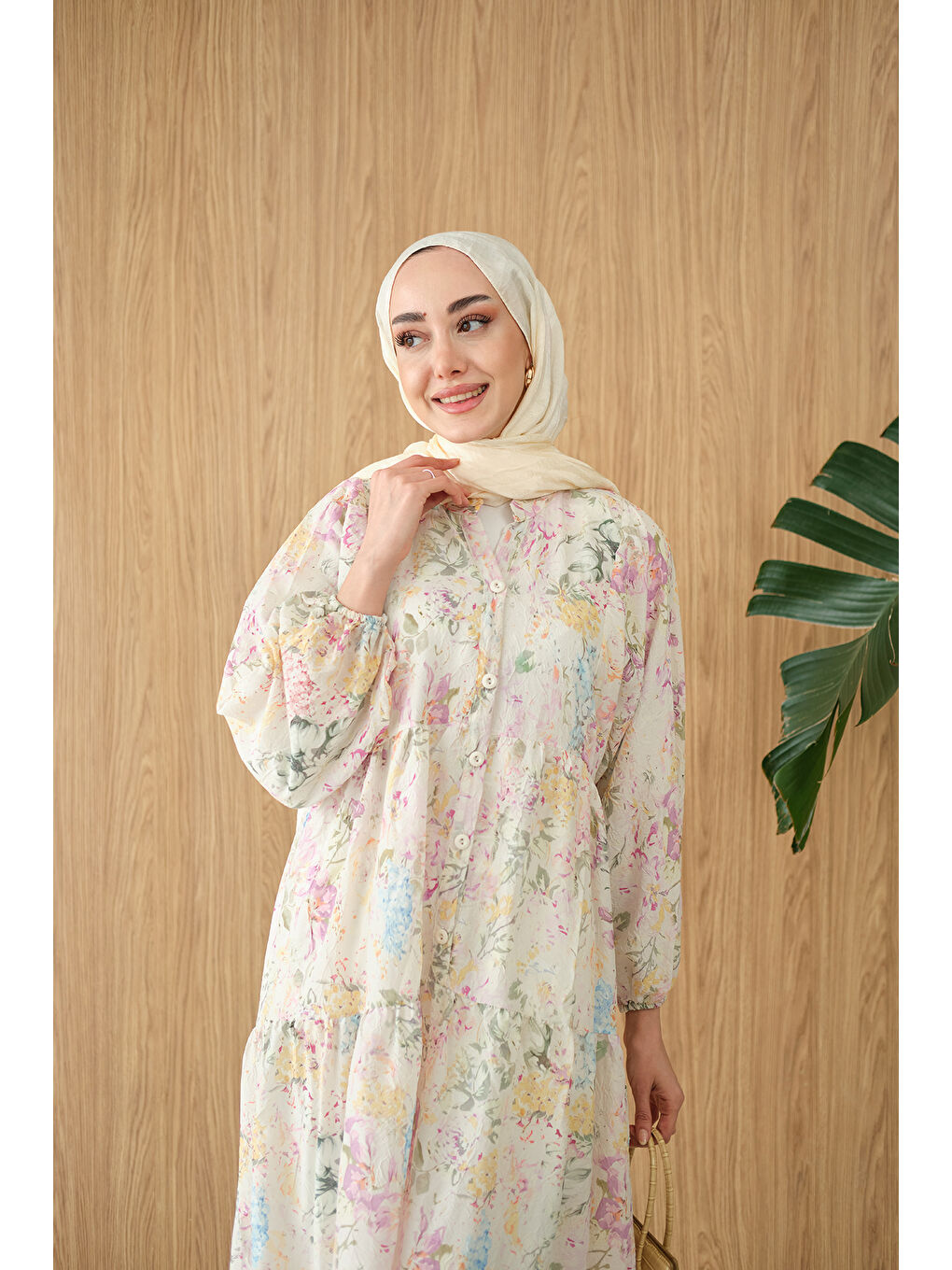 Turkuaz Kadın Vintage Çiçek Desen Elbise Su Yeşil-1