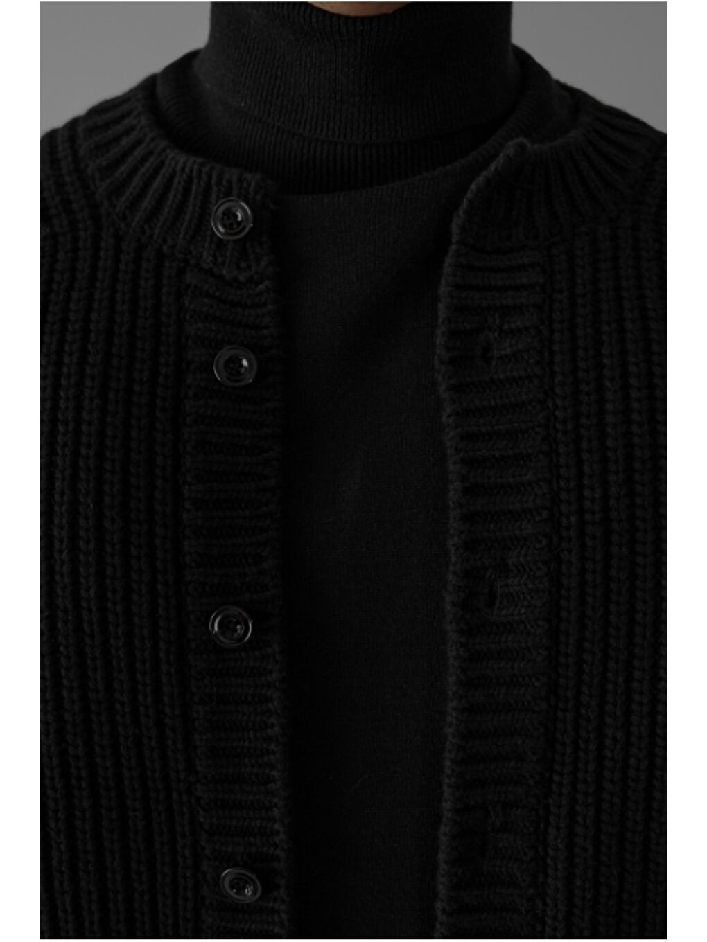 Siyah Erkek Slim Fit Pamuklu Yuvarlak Yaka Düğmeli Hırka-3