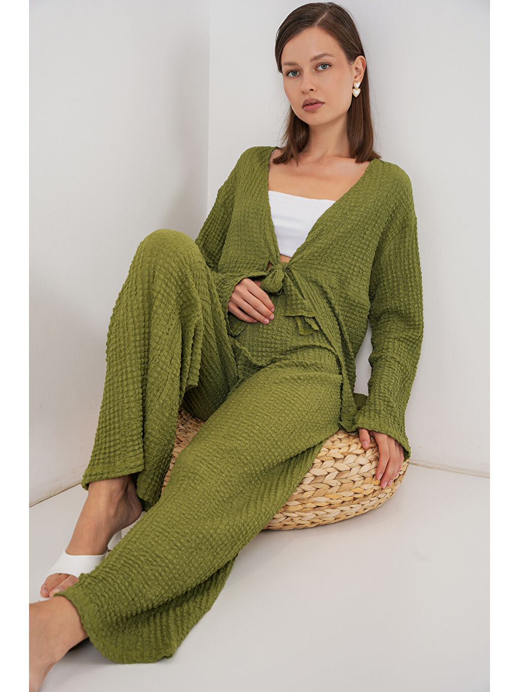 Kadın Örme Bluz Pantolon İkili Takım 30052 - E.Yeşil-2